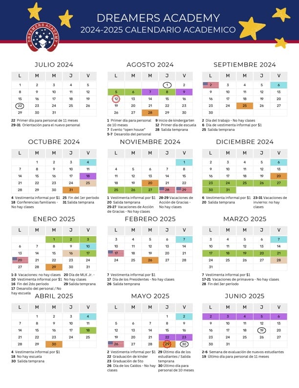 Dreamers Academy School Calendar - Spanish